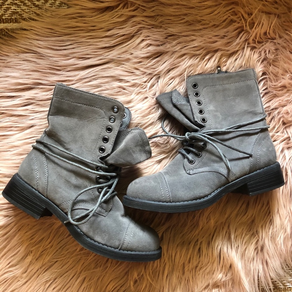 Francoise- JustFab Gray Combat Boots